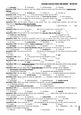 Bài tập thành ngữ và collocations nâng cao hay chinh phục điểm 10 môn Tiếng Anh kỳ thi THPT Quốc gia có đáp án