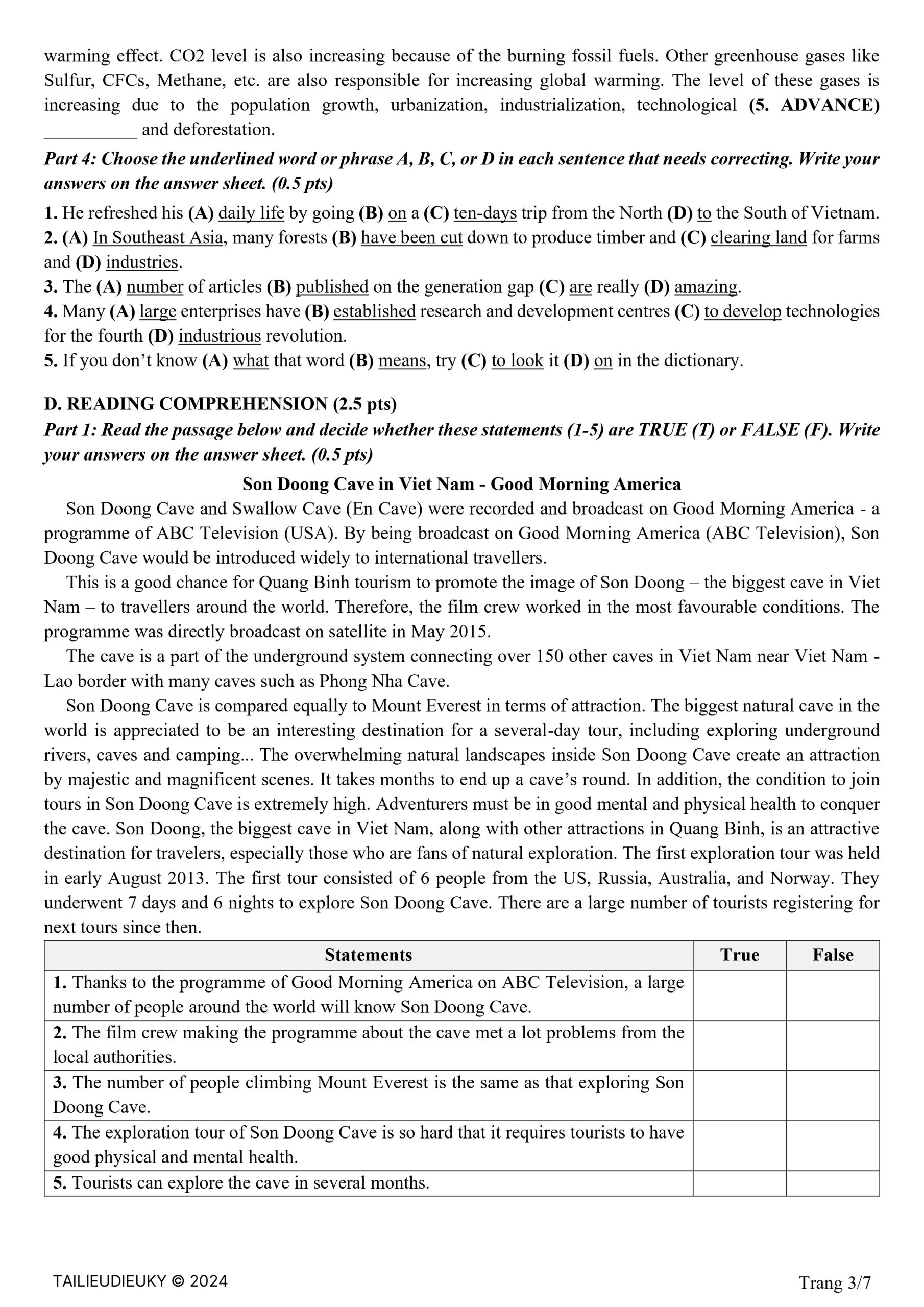 Đề thi chuyên Anh tỉnh Cà Mau vào THPT chuyên Phan Ngọc Hiển năm học 2022-2023 có đáp án - Trang 3/7