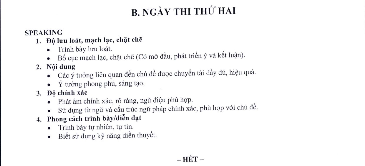 Hướng dẫn chấm thi Speaking - 4 tiêu chí