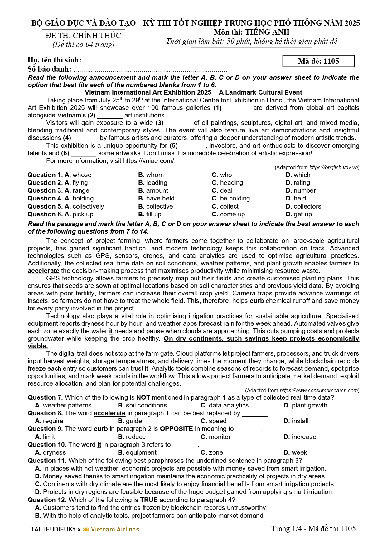 Đề thi Tốt nghiệp THPT Tiếng Anh 2025 pdf - 1