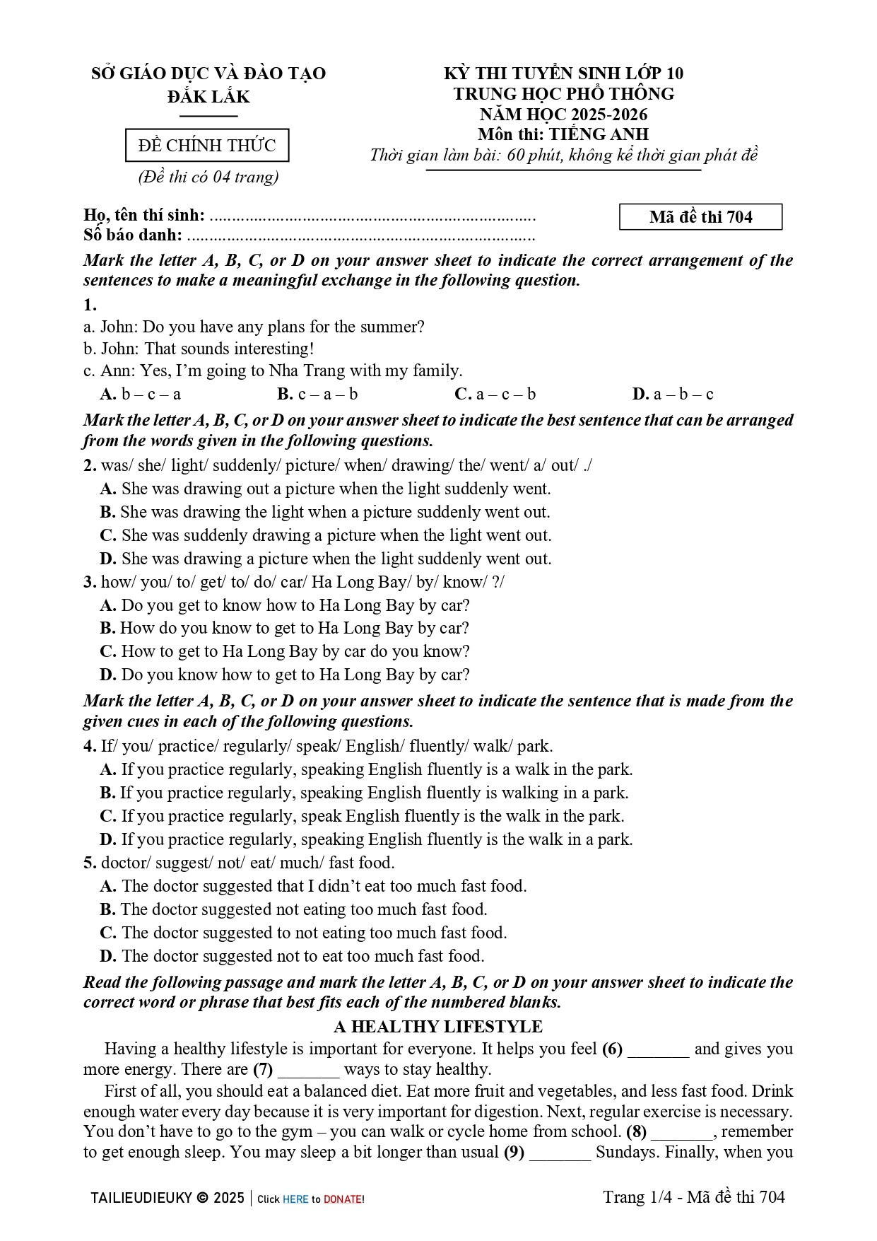 Đề thi lớp 10 môn Anh Đắk Lắk 2025-2026_page-0001
