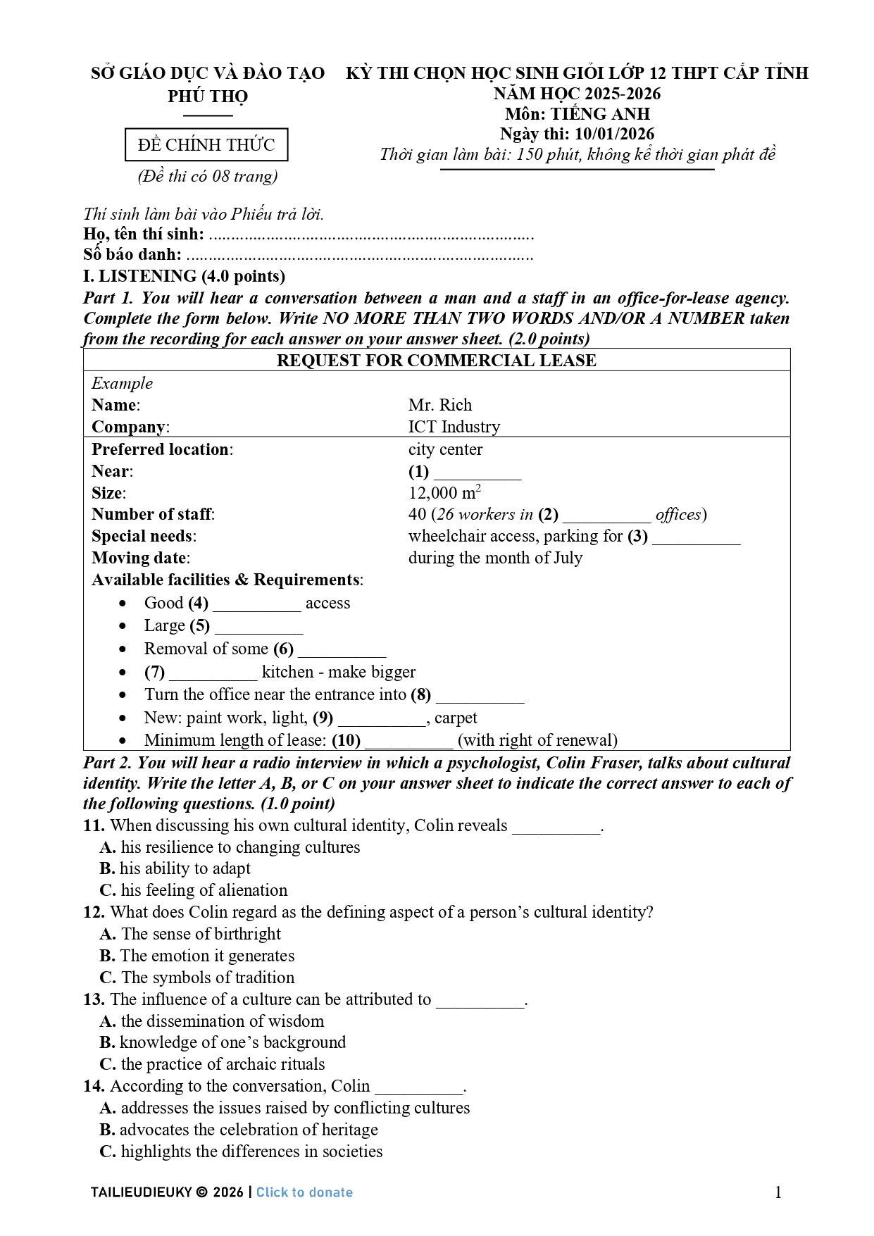Đề chọn HSG Tiếng Anh 12 tỉnh Phú Thọ năm học 2025-2026_page-0001