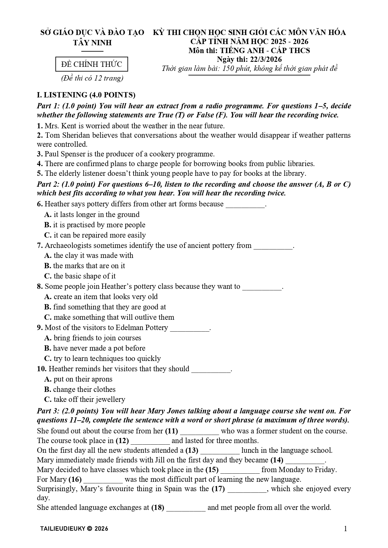 Đề HSG Tiếng Anh 9 Tây Ninh 2025–2026_page-0001