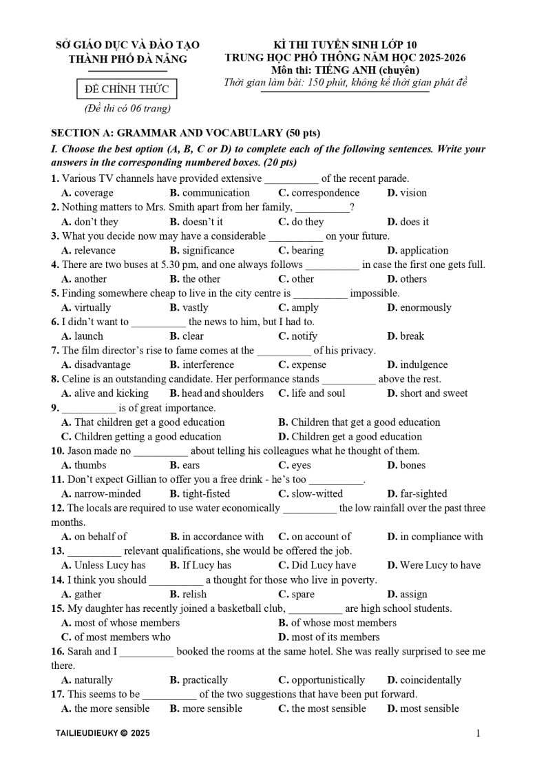 Đề chuyên Anh Đà Nẵng 2025-2026 & đáp án chính thức_page-0001