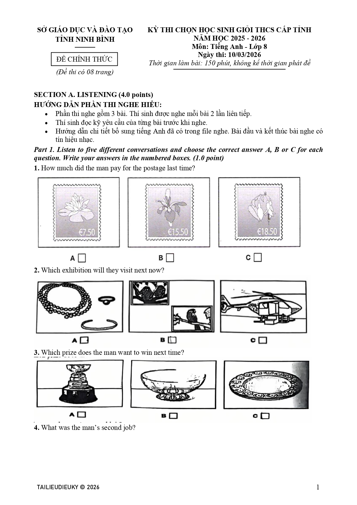 Đề thi HSG Tiếng Anh 8 cấp tỉnh Ninh Bình 2025-2026_page-0001
