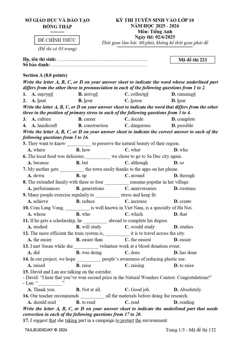 Đề tuyển sinh lớp 10 Tiếng Anh Đồng Tháp 2025-2026_page-0001
