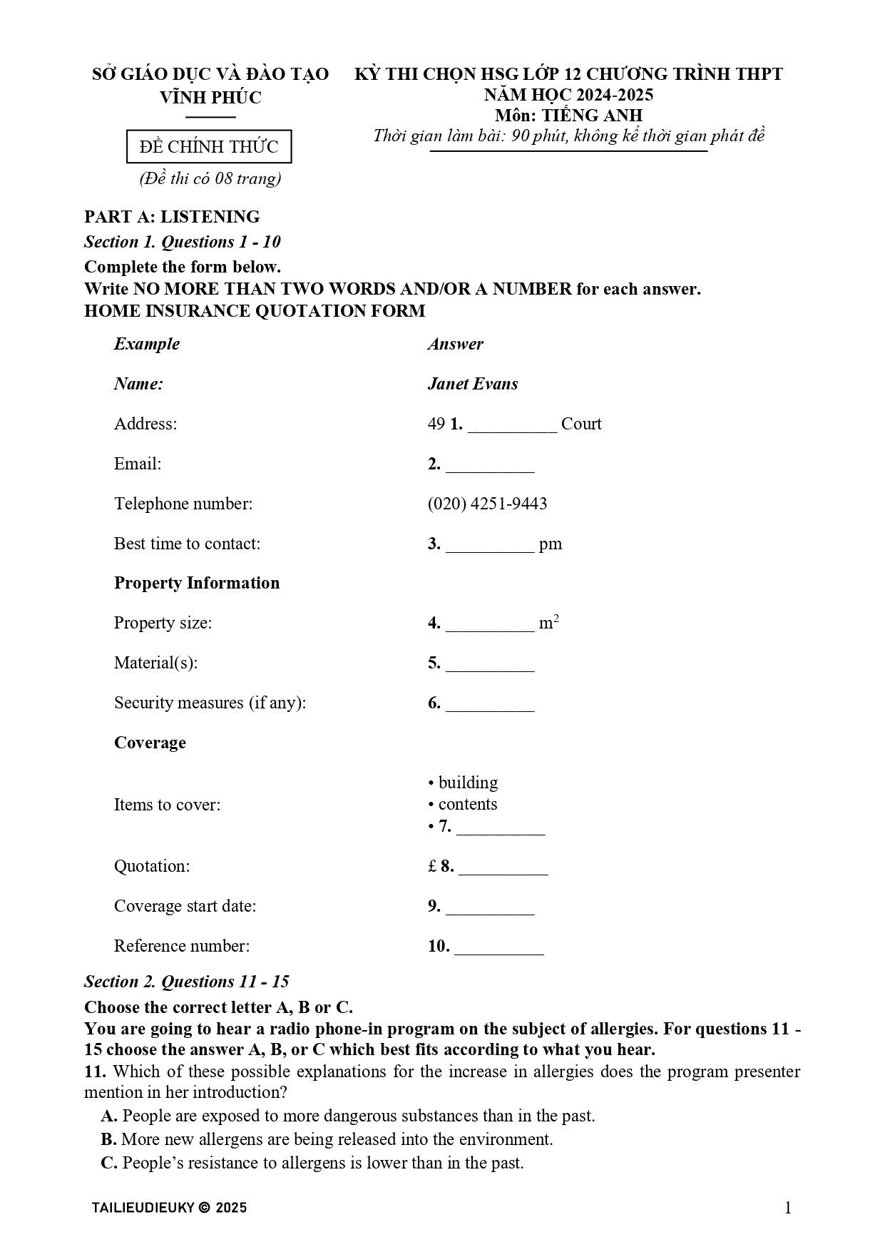 Đề HSG Tiếng Anh 12 Vĩnh Phúc 2024-2025_page-0001