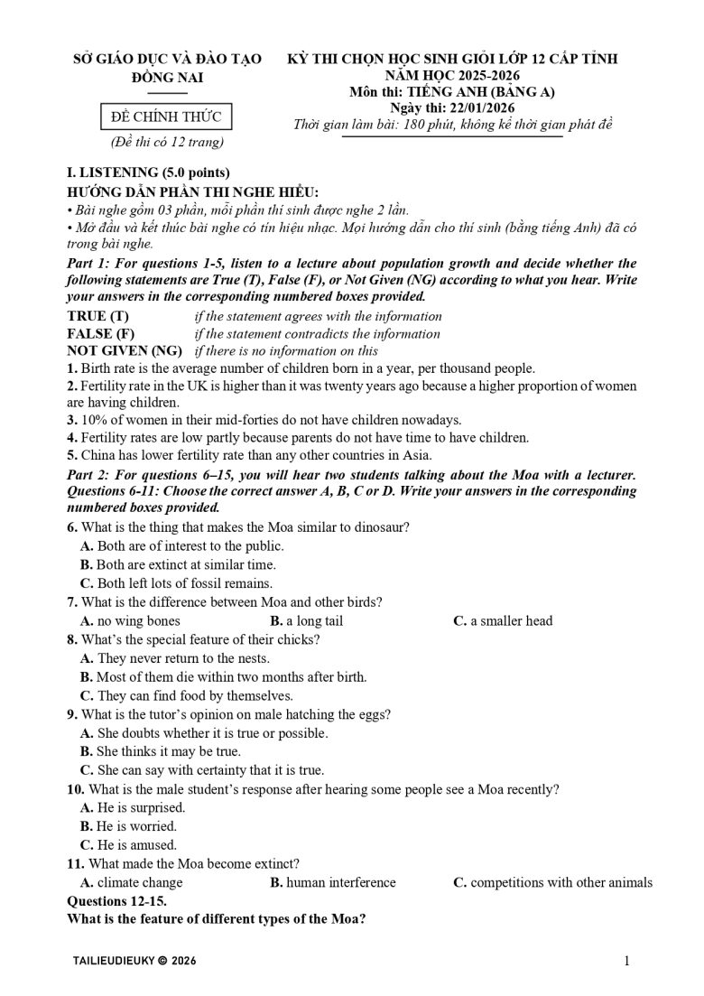 Đề HSG Tiếng Anh 12 tỉnh Đồng Nai 2025-2026 bảng A_page-0001