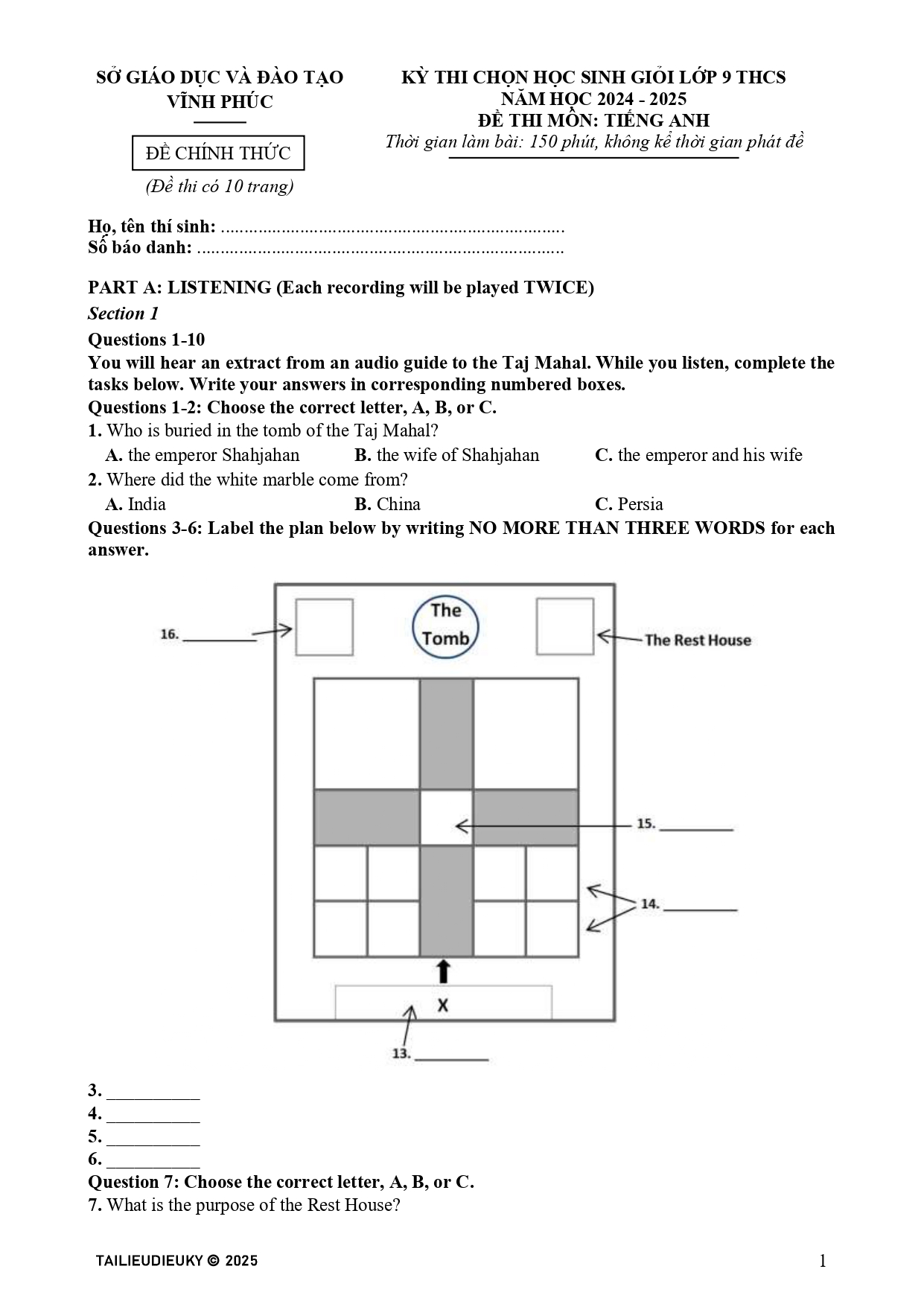 Đề HSG Tiếng Anh 9 Vĩnh Phúc 2024-2025_page-0001