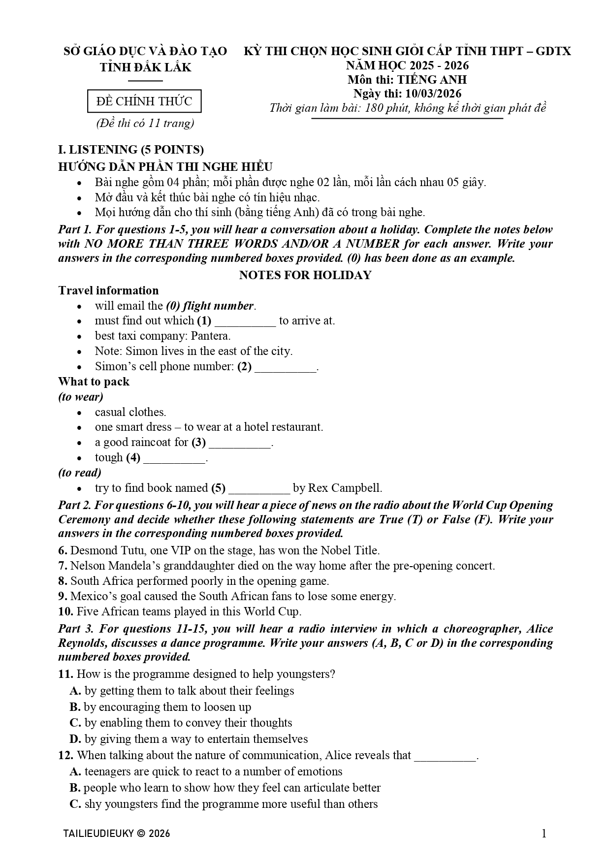 Đề thi HSG Tiếng Anh 12 tỉnh Đắk Lắk 2025-2026_page-0001