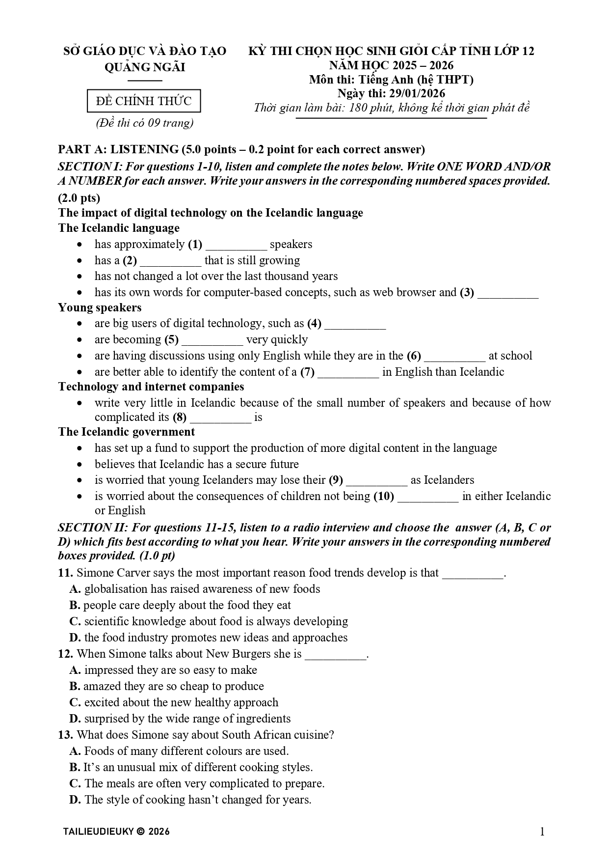 Đề thi HSG Tiếng Anh 12 tỉnh Quảng Ngãi 2025-2026_page-0001