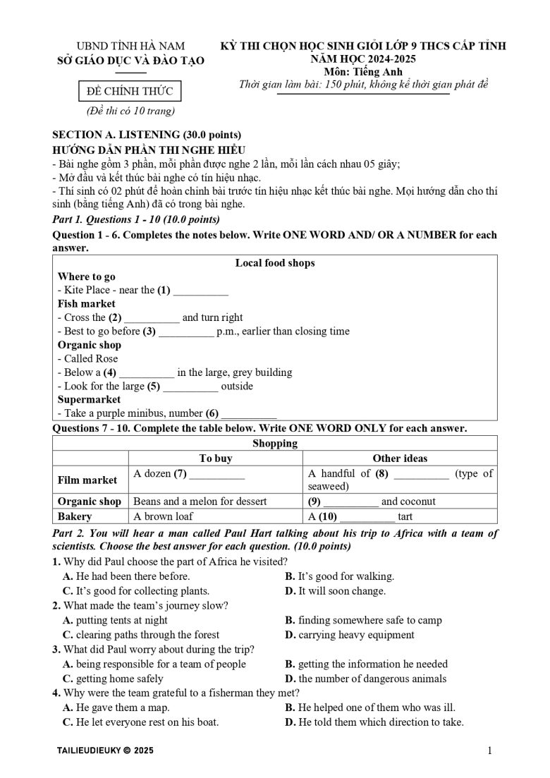 Đề thi HSG Tiếng Anh 9 tỉnh Hà Nam 2024-2025_page-0001