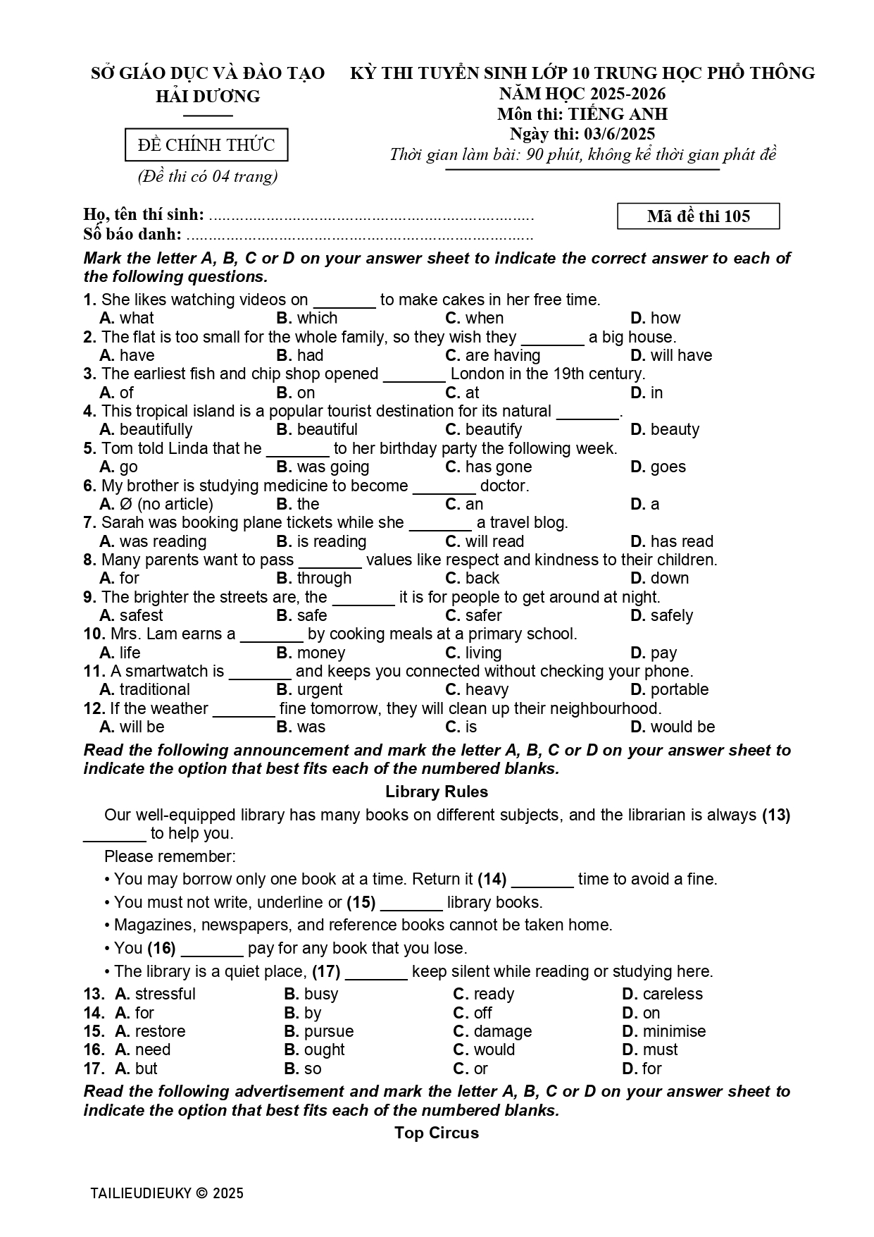 Đề thi Tiếng Anh vào 10 Hải Dương năm 2025-2026_page-0001